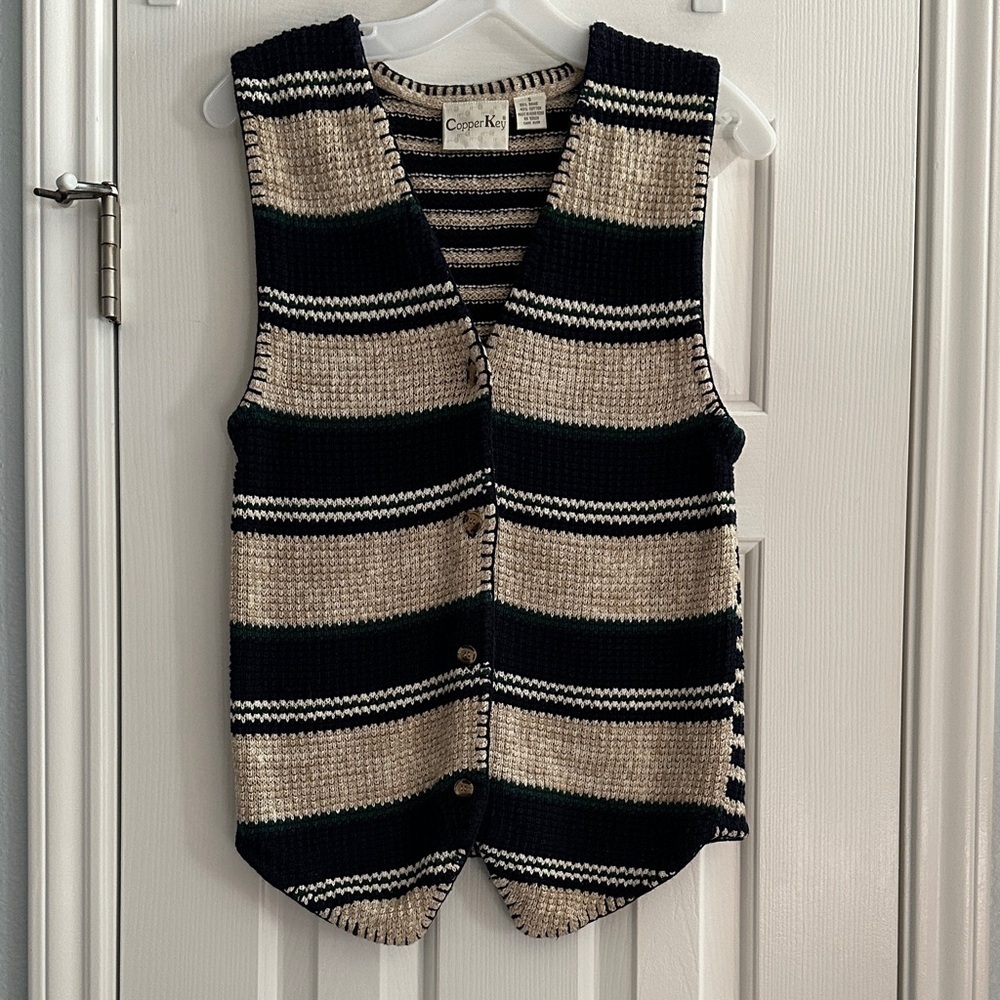 Copper Key Y2K Earthy Navy Knit Vest Light Academia Coastal Women’s Small